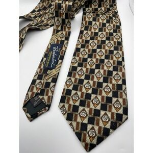 Ermenegildo Zegna Silk Tie Geometric Rose Diamond Black Brown Rubenstein Bros